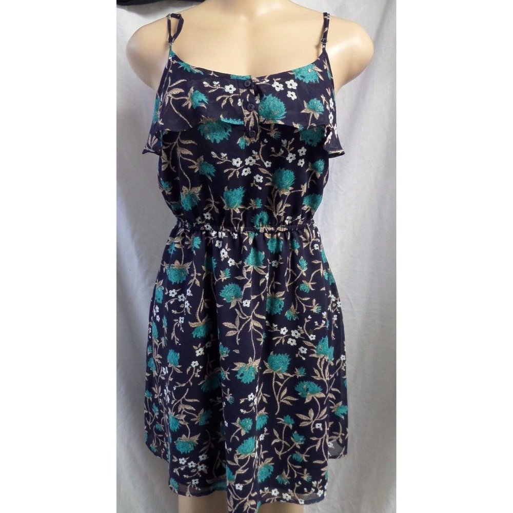 "LOFT" BLUE FLORAL  RUFFLED SPAGHETTI STRAPS CASUAL DRESS SIZE: 0 NWT